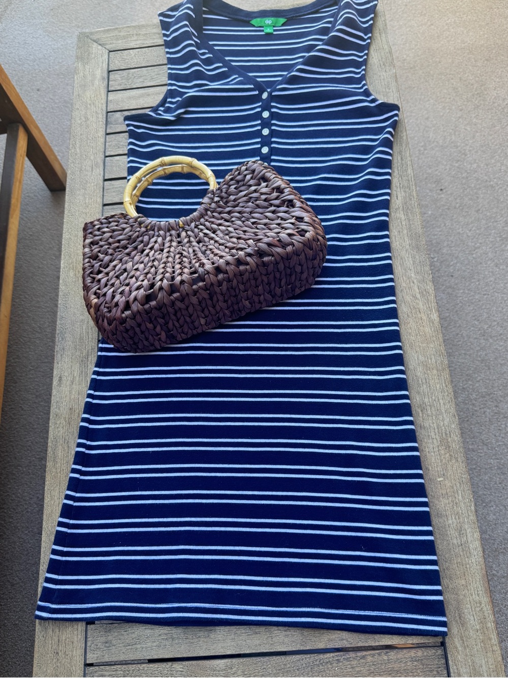 Navy Striped Ribbed Knit Tank Dress Medium Coastal Preppy Stretch Cotton 4/6/8